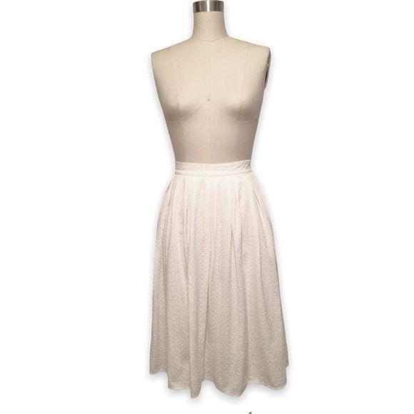 Zara Dresses & Skirts - Zara Embroidered Eyelet White Cotton High-Waisted Midi A-Line Skirt, Size XS